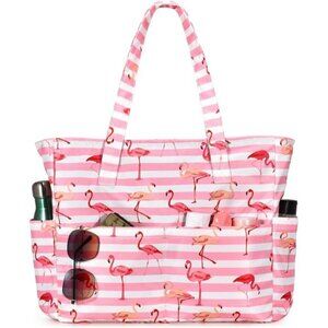 Beach Bags for Women Pink Flamingos